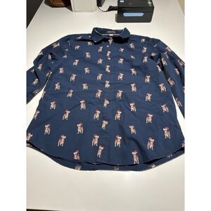 Novelty Dogs Wearing Santa Hats Print Button Down Shirt‎ Holiday Festive